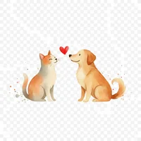 Cat and Dog with Heart Symbol