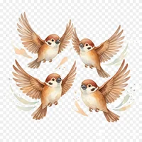Cheerful Sparrow Flock Watercolor Clip Art