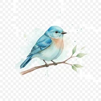 Serene Bluebird on Branch Watercolor Clip Art