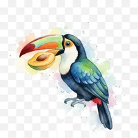 Colorful Toucan with Fruit Watercolor Clip Art