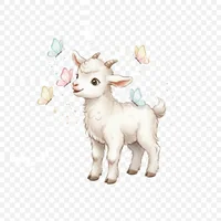 Happy Goat and Butterfly Clipart