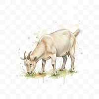 Grazing Realistic Goat Hand-Painted Clipart