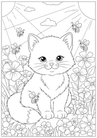 Cat in flower Coloring Page