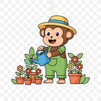 Monkey Gardener with Watering Can