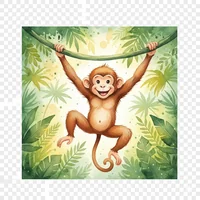 Happy Monkey Swinging Through Trees