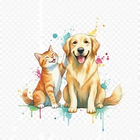 Playful Cat and Dog Watercolor Duo