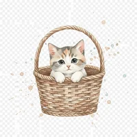 Curious Kitten in Wicker Basket