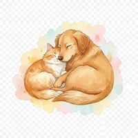 Cozy Cat and Dog Cuddle