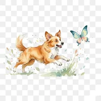 Playful Dog Chasing Butterfly