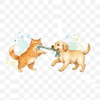 Playful Cat and Dog Tug-of-War